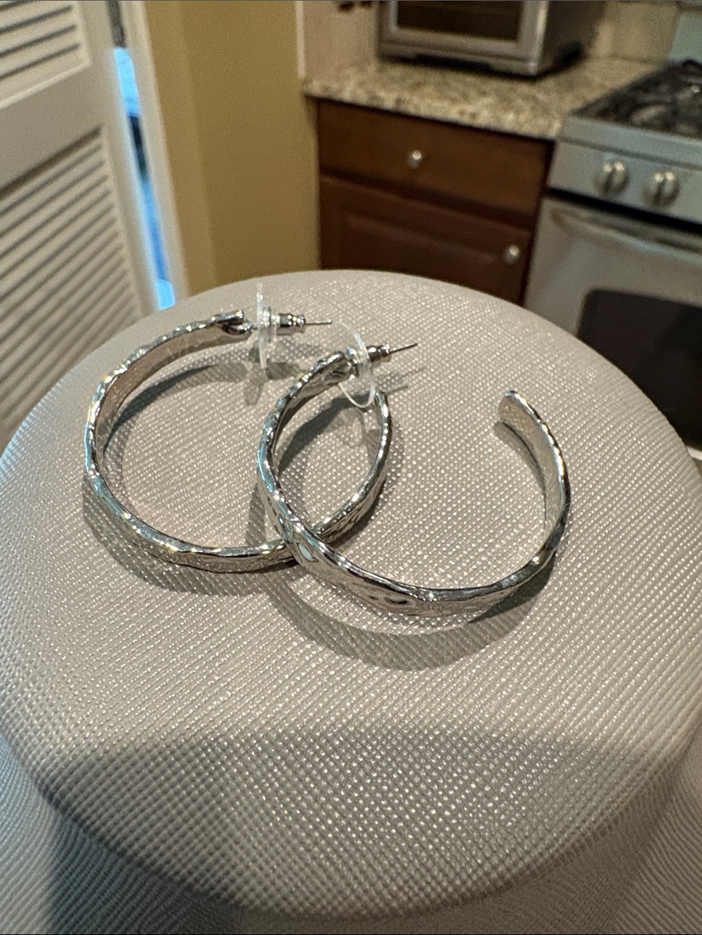 White House Black Market Silver Textured Hoop Earrings